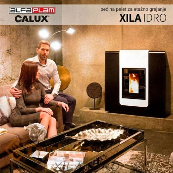  Пелетна піч - камін Alfa-Plam CALUX Xila Idro 18 кВт (чорна) з водяним контуром 